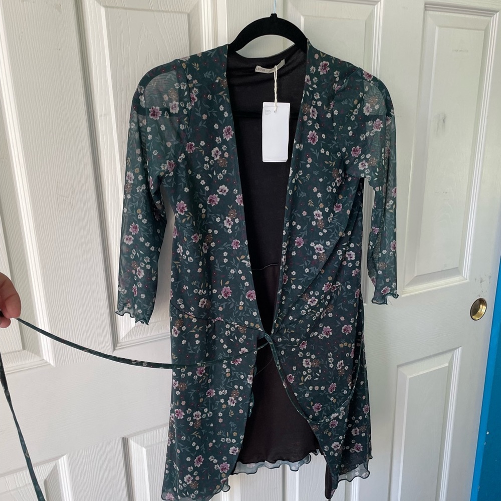 STR Green Floral Open Front Coverup/Dress